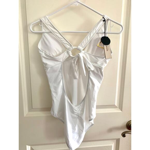 3/$15 Swiminista Front Tie 'Cheerful' One Piece Swimsuit in White - Picture 6 of 12